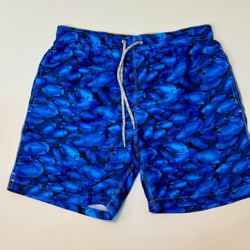 Michaels Swim | Blue Fish | Men's Cyclist‎ Liner Swim Trunks | Small | SKU371